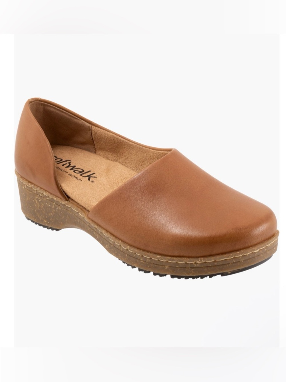 Softwalk Addie Half d’Orsay Cognac Leather Clogs